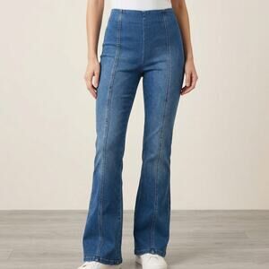 Lee Women's Pull On Flare Jeans Front Seam Stretch Blue Retro Boho Jeggings S